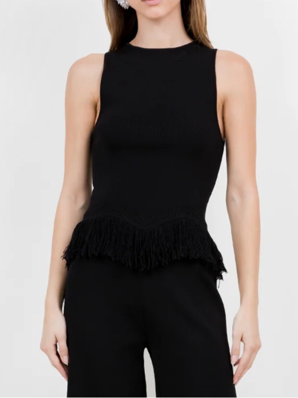 NWT Whiteroom & Cactus Sleeveless Black Fringe Hem knit tank. Sz M - so cute!!